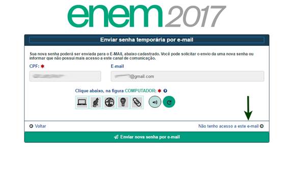 Recuperar email cadastrado no ENEM